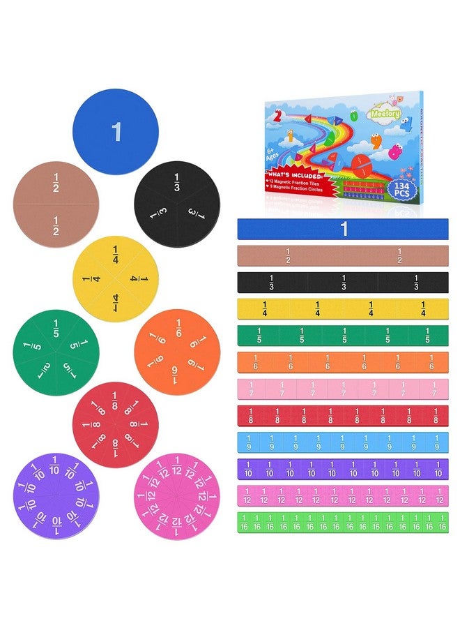 Meetory Magnetic Fraction Tiles & Fraction Circles - Math Manipulatives for Preschool Elementary School Educational Resources Classroom Educational Kit (134 Pack) - Image 1