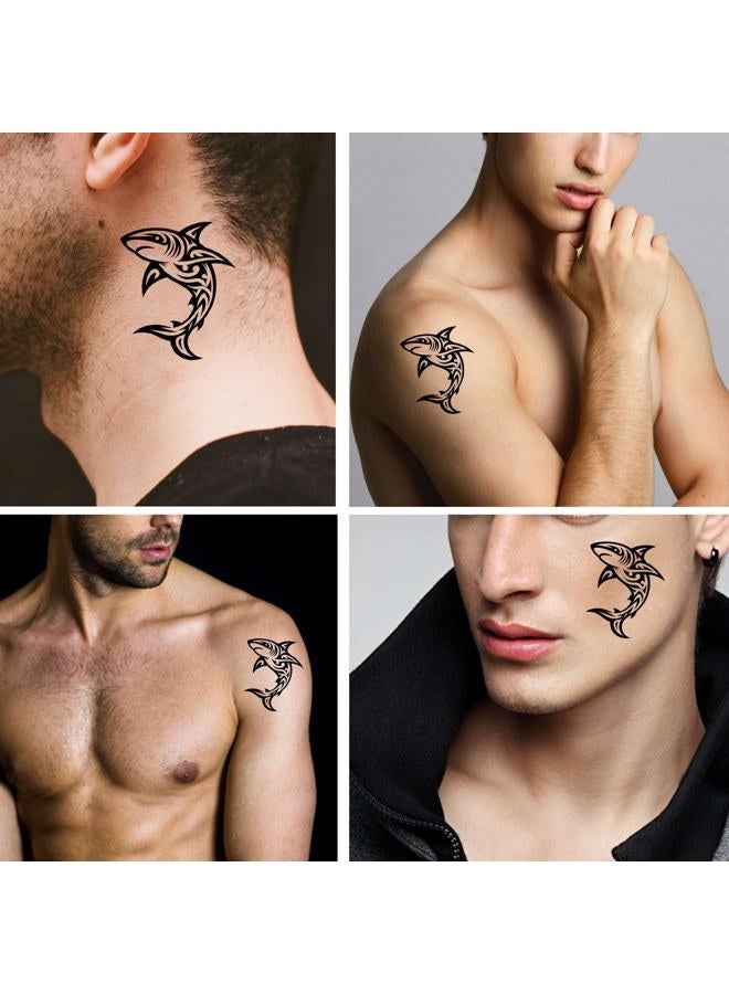 Dopetattoo ستة أوراق من الوشم المؤقت للرجال والنساء بأسلوب بولينيزي مع سمكة القرش في مجموعة وشوم مزيفة للرقبة والذراعين واليدين والساقين - Image 3
