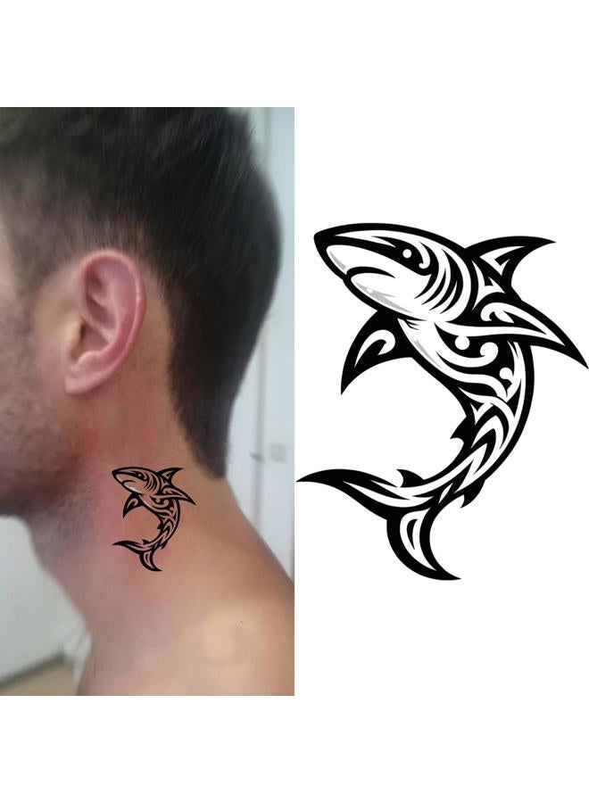 Dopetattoo ستة أوراق من الوشم المؤقت للرجال والنساء بأسلوب بولينيزي مع سمكة القرش في مجموعة وشوم مزيفة للرقبة والذراعين واليدين والساقين - Image 2