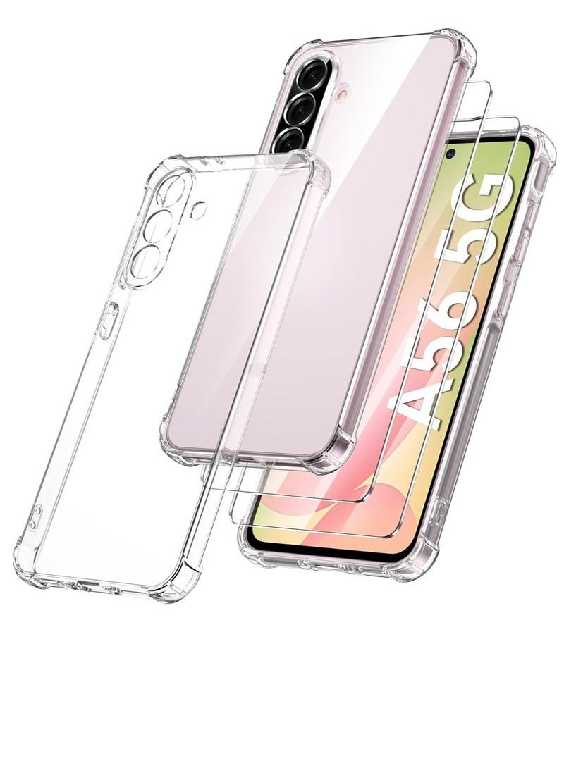 TIGER Samsung A56 Shockproof Clear Case with 2-Pack Tempered Glass Screen Protector | Full Edge-to-Edge Screen Coverage | Transparent Slim Fit Bumper Cover for Samsung Galaxy A56 5G (2025) | Drop Protection | Anti-Yellow | Scratch-Resistant - Image 1