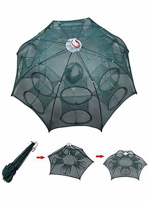 Fishing net trap portable folding collapsible crab network immersion bait shrimp crayfish cage tiddler trap mesh automatic 16 holes--green