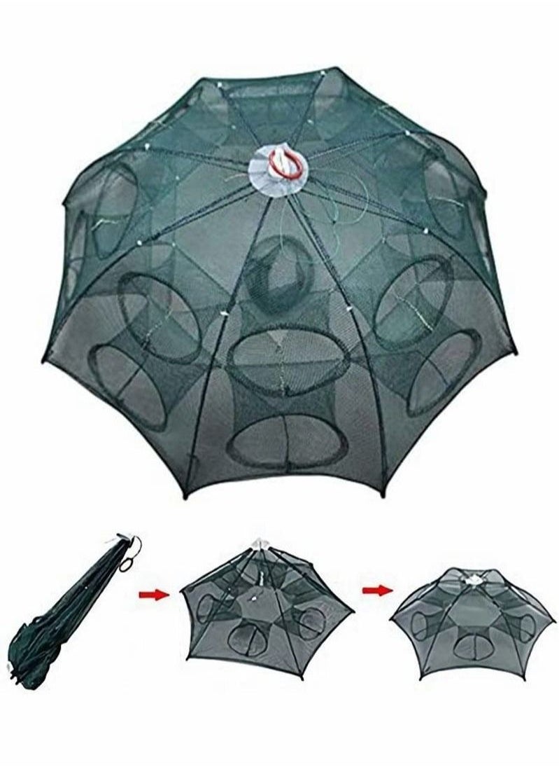 XiuWoo - Fishing net trap portable folding collapsible crab network immersion bait shrimp crayfish cage tiddler trap mesh automatic 16 holes--green - Image 1