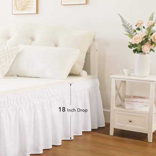 RIMELA White Bed Skirt Queen Size 18 Inch Drop, Elastic Bed Skirting for Bed Base and Frame, Bedding Dust Ruffle Easy to Install, Lightweight Wrap Around Adjustable Bedskirt - Image 5