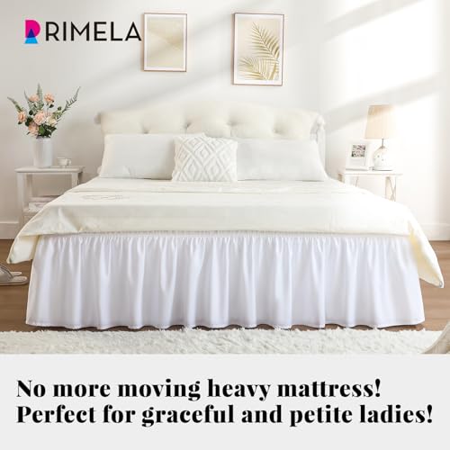 RIMELA White Bed Skirt Queen Size 18 Inch Drop, Elastic Bed Skirting for Bed Base and Frame, Bedding Dust Ruffle Easy to Install, Lightweight Wrap Around Adjustable Bedskirt - Image 2