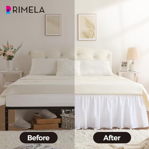 RIMELA White Bed Skirt Queen Size 18 Inch Drop, Elastic Bed Skirting for Bed Base and Frame, Bedding Dust Ruffle Easy to Install, Lightweight Wrap Around Adjustable Bedskirt - Image 3