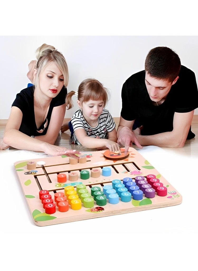 Kids Montessori Wooden Mathematical Calculation Toy, Education Teaching Number Counting Maze Toy for Toddlers, Digital Calculation Math Operation Building Blocks Board  - Image 2
