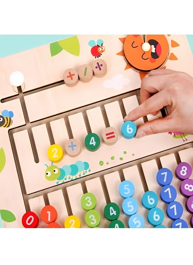 Kids Montessori Wooden Mathematical Calculation Toy, Education Teaching Number Counting Maze Toy for Toddlers, Digital Calculation Math Operation Building Blocks Board  - Image 3