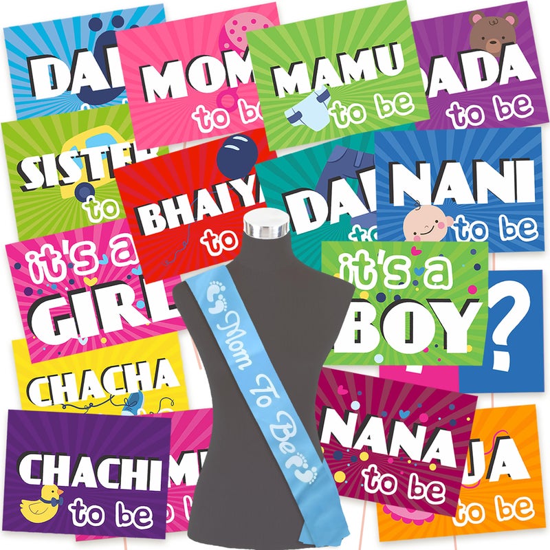 Wobbox Baby Shower Decoration Items| Baby Shower Photo Booth Props for Photoshoot, Mom to Be Satin Sash Daddy to Be Decoration, Godh Bharai Decoration Kit-(FP4861) - Image 1