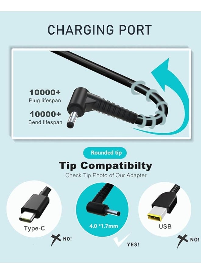 Terabyte 45W Lenovo Laptop Charger for Lenovo IdeaPad 100 110S 120S 300 310 310S 320 320S 330 330S 510 510S 520 710 330S-15IKB 330S-14IKB 320-15IKB S340 S130 S145 S540 Power Supply Adapter (4.0 * 1.7mm) - Image 2
