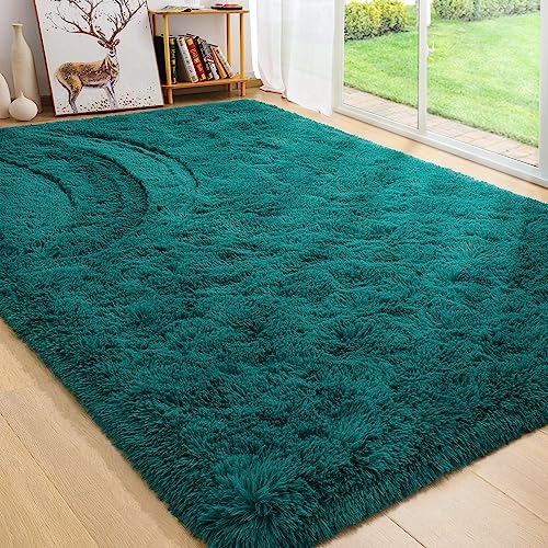 BENRON Teal Green Fluffy Rugs for Living Room Bedroom 4x6 Soft Plush Fuzzy Shaggy Rugs for Kids Girls Boys Room Decor Washable Indoor Floor Carpets - Image 1