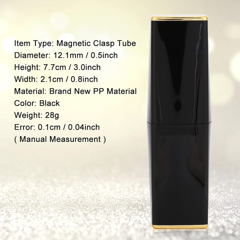 Black Empty Lipstick Containers, DIY Lip Balm Tubes for Homemade Lipstick, Reusable ABS Refillable Tube with 12.1mm Inner Diameter for Crafting and Gifting (Single opp bag [Glossy magnetic buckle - Image 2