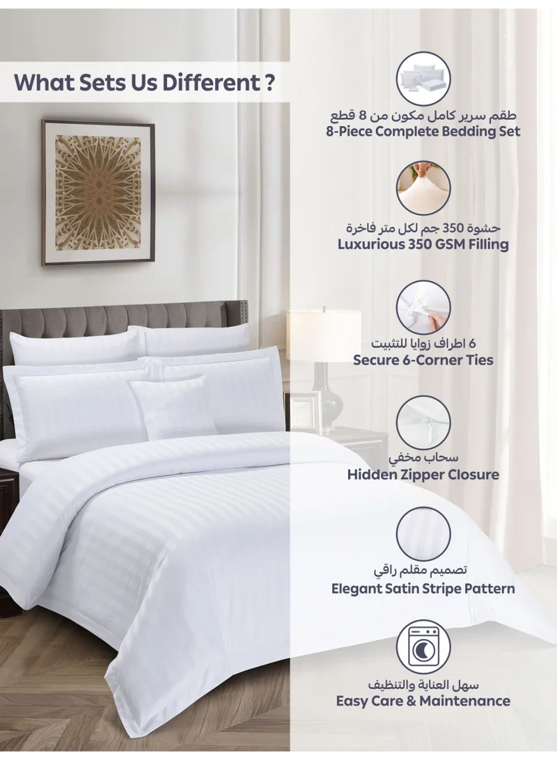 Donetella Striped Comforter Set, King Size Fits 200x200 cm, 8-Piece Hotel Bedding with 350 GSM Filling – Comforter, Comforter Cover, Fitted Sheet, Pillowcases &amp; Cushion Cover