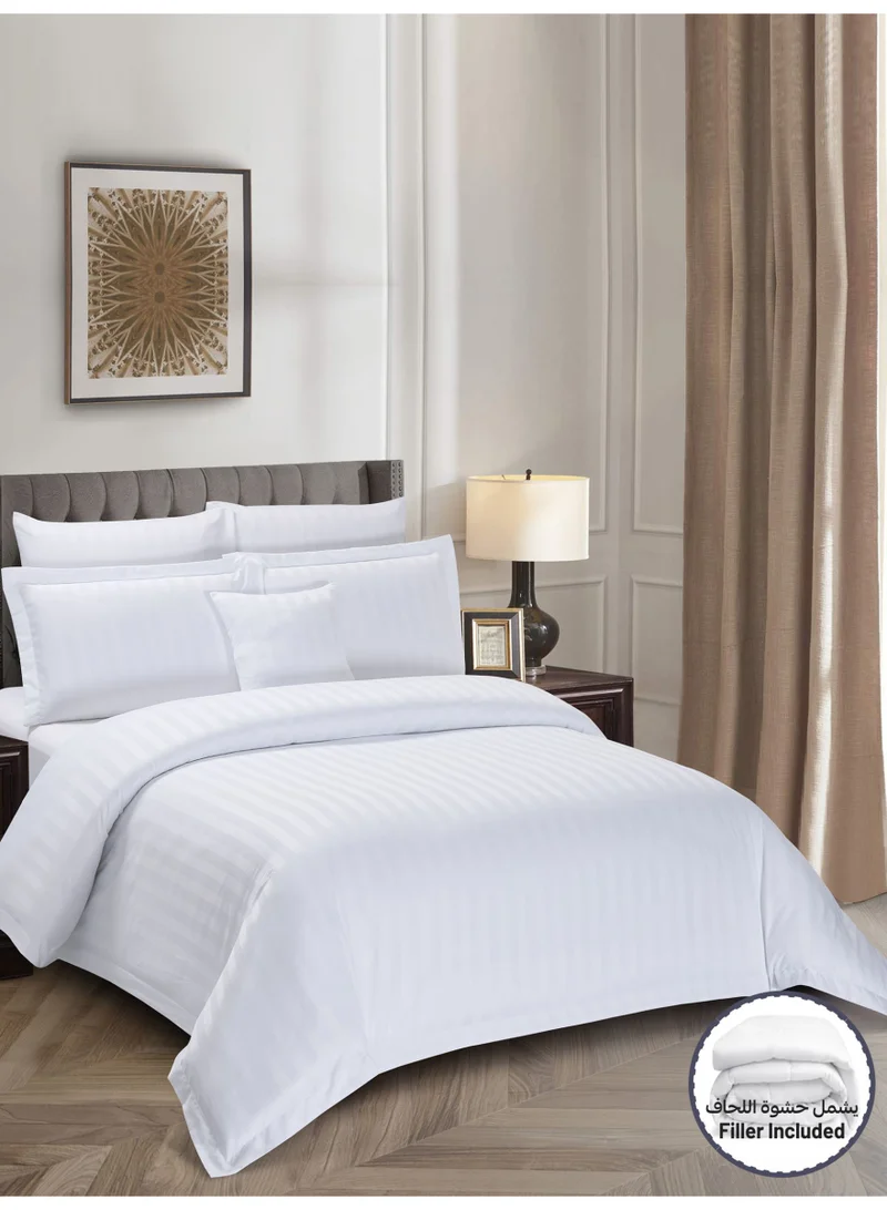 Donetella Hotel Striped Comforter Set, Fits 200x200 cm Size Bed, Removable Duvet Filler Included, 8-Pcs King Size, 350 GSM Filling.