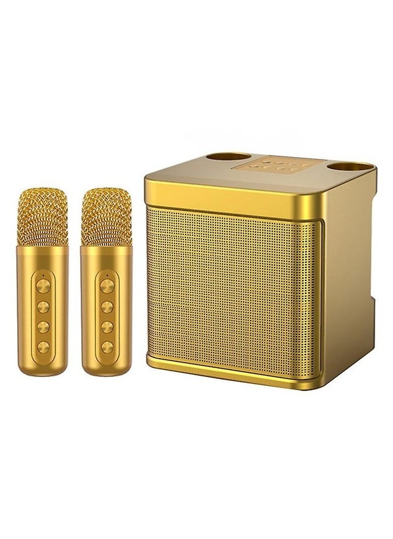 ELTRAZONE YS-203 Professional Portable Bluetooth Karaoke Speaker with Dual Wireless Microphones | 100W High Power Output | Smart LED Display, USB, AUX, FM, and Bluetooth Connectivity | Ideal for Parties, Events & Outdoor Use – Gold  - Image 1
