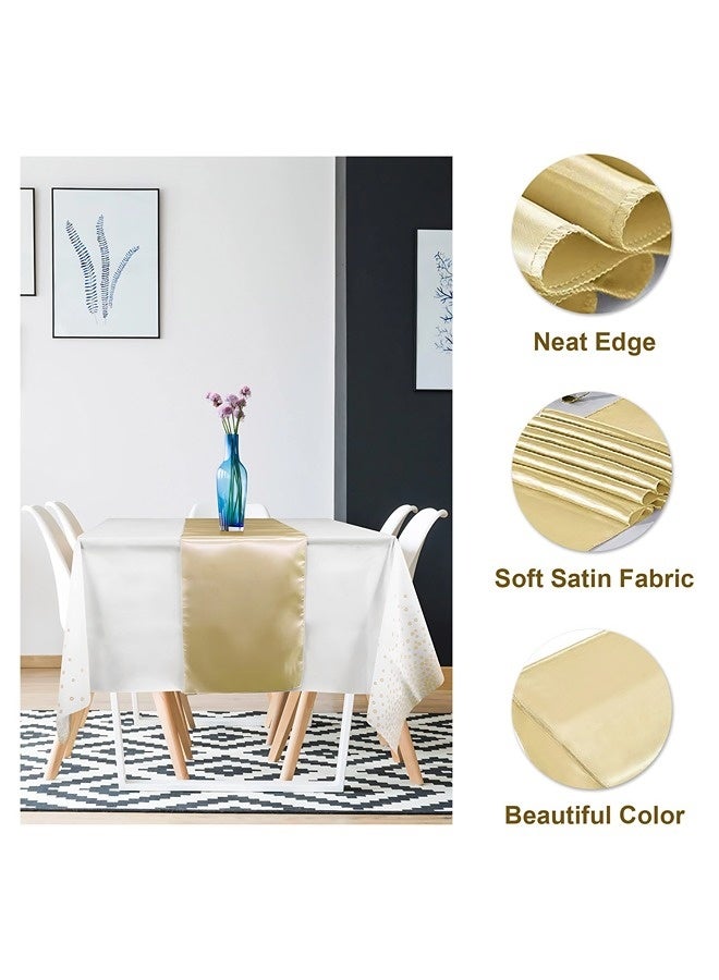 Vixplorn Two-piece disposable tablecloth and satin table runner set, white and gold polka dot tablecloth, gold satin table runner, suitable for wedding, birthday, baby shower, anniversary, Ramadan bash, New Year party decoration - Image 3