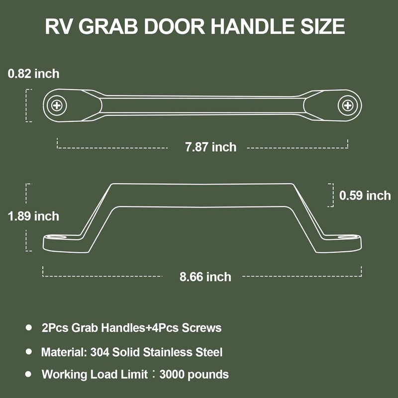 ESUDNT RV Grab Door Handle, Heavy Duty 304 Stainless Steel Metal for Camper, Trailer, Cargo Trailer, Motor Home, Boat, Automotive, Cart (2 Pack, Come with Screws) - Image 2