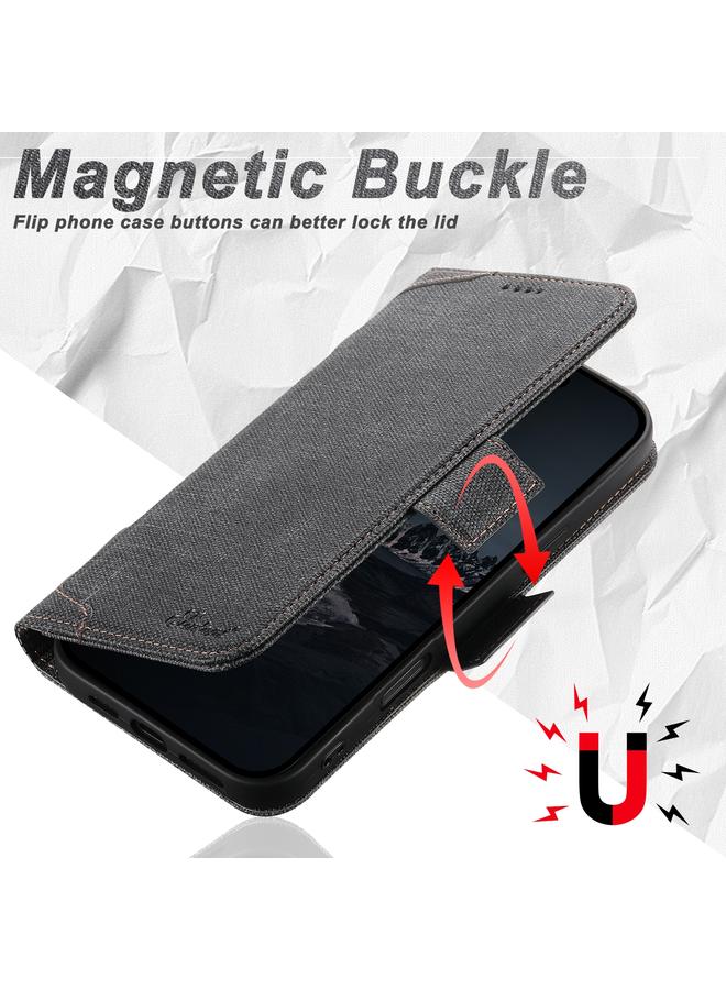 Suteni Case For iPhone 15 Pro Max J07 Multi-functional Horizontal MagSafe Denim Leather Phone Case - Image 3