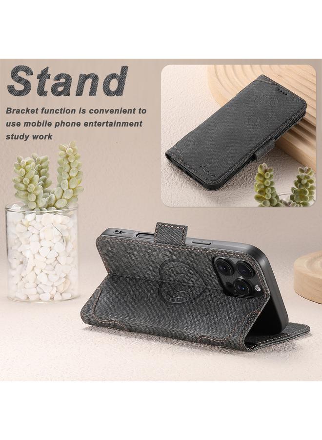 Suteni Case For iPhone 15 Pro Max J07 Multi-functional Horizontal MagSafe Denim Leather Phone Case - Image 4