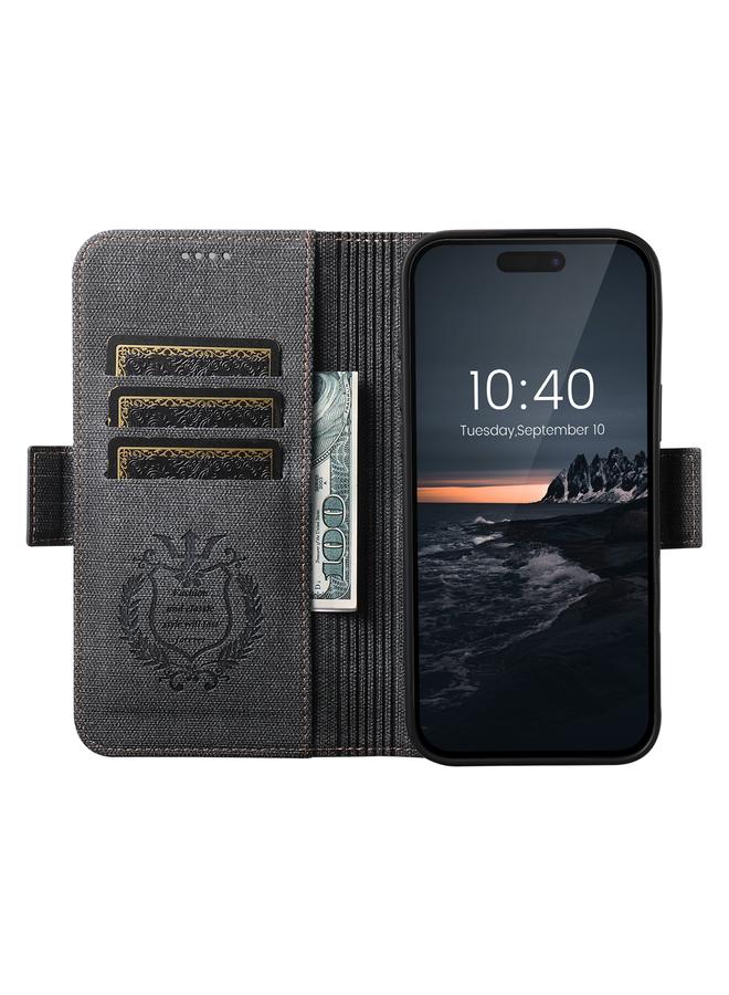 Suteni Case For iPhone 15 Pro Max J07 Multi-functional Horizontal MagSafe Denim Leather Phone Case - Image 5