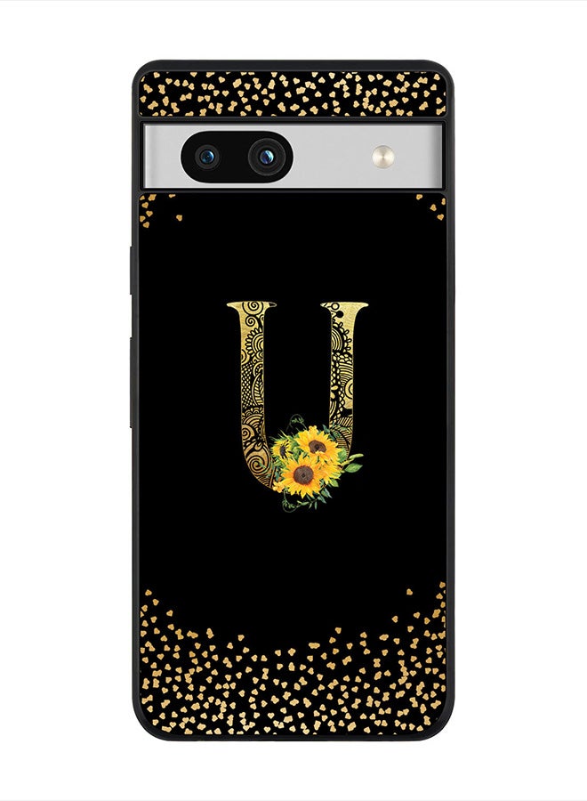Stylizedd Cover for Google Pixel 7a 5G Case , Rugged Black Slim fit Phone Cases   - Custom Monogram Initial Letter Mandala Floral Pattern Alphabet-U (Black) - Image 1