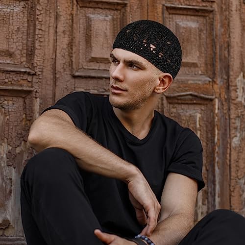 Boyiee 4 Pieces Kufi Hat for Men Knit Kufi Cap Crochet Beanie Skull Beanie Muslim African Hat for Men Women (Black) - Image 4