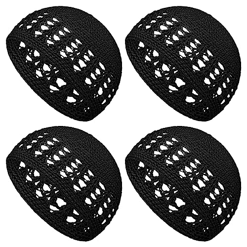 Boyiee 4 Pieces Kufi Hat for Men Knit Kufi Cap Crochet Beanie Skull Beanie Muslim African Hat for Men Women (Black) - Image 1
