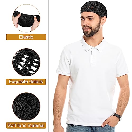 Boyiee 4 Pieces Kufi Hat for Men Knit Kufi Cap Crochet Beanie Skull Beanie Muslim African Hat for Men Women (Black) - Image 3