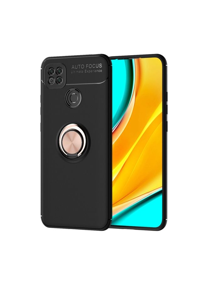 Case Cover For Xiaomi Redmi 9C Metal Ring Holder 360 Degree Rotating TPU Case Black+Rose Gold