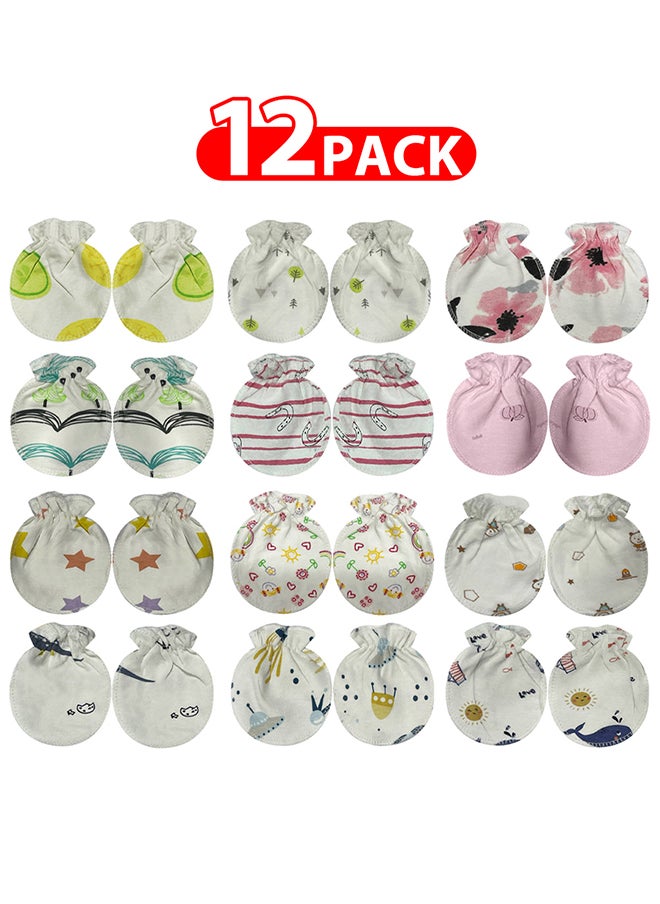 MARGOUN 12 Packs Newborn Baby Mittens Anti Scratch Baby Mittens No Scratch Mittens Baby Gloves for 0-6 Months Boys Girls Multicolour  - Image 1