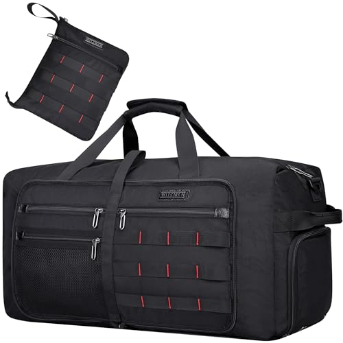 WITZMAN Foldable Duffle Bag for Travel 65L Lightweight Packable Duffel Bag with Shoes Compartment Overnight Bag for Men Women(B697 Black) - Image 1