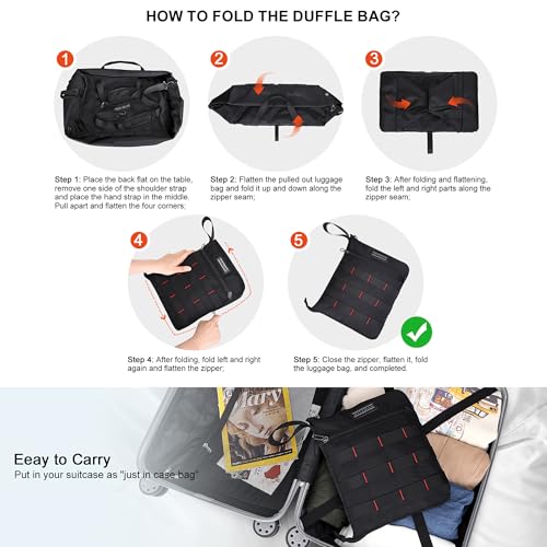 WITZMAN Foldable Duffle Bag for Travel 65L Lightweight Packable Duffel Bag with Shoes Compartment Overnight Bag for Men Women(B697 Black) - Image 2