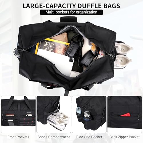 WITZMAN Foldable Duffle Bag for Travel 65L Lightweight Packable Duffel Bag with Shoes Compartment Overnight Bag for Men Women(B697 Black) - Image 4