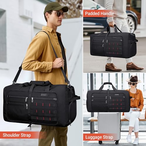 WITZMAN Foldable Duffle Bag for Travel 65L Lightweight Packable Duffel Bag with Shoes Compartment Overnight Bag for Men Women(B697 Black) - Image 3