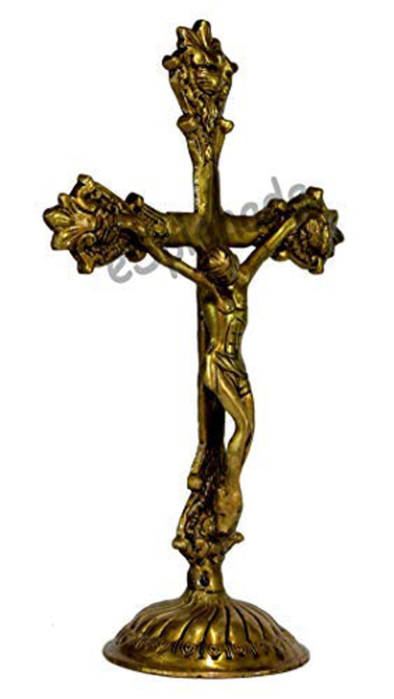 ESPLANADE Brass Golden Christian Cross Jesus Cross Holy Statue of Jesus Christ Antique Finish - Spiritual Idols - Religious Statues - 11" Inches - Image 4
