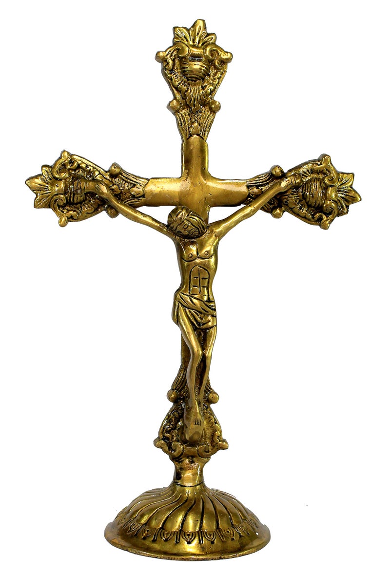 ESPLANADE Brass Golden Christian Cross Jesus Cross Holy Statue of Jesus Christ Antique Finish - Spiritual Idols - Religious Statues - 11" Inches - Image 3