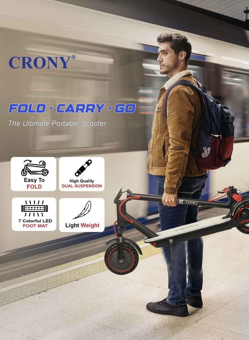 Crony M365 7 Colors E-Scooter 250W Motor, 25-45KM/H Speed, 10-25KM Range, Front Suspension, Durable Honeycomb Tires,Smart App Control,Aluminum Alloy Frame, 100KG Max Load, 36V/7.8AH Battery,Easy Folding, LED Light Base, Commuter Electric Scooter for Adults & Kids, Portable, Lightweight Design, Durable Honeycomb Tires, Bluetooth Connectivity, Ideal for Daily Commute & Leisure Rides, 3-5 Hours Charging Time, Normal/Disc Brakes, IPX4 Waterproof, 7 Colors LED Deck Lights，Red - Image 2