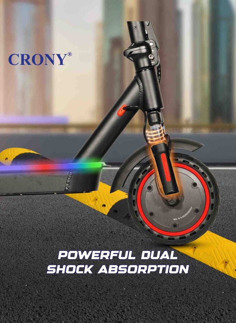 Crony M365 7 Colors E-Scooter 250W Motor, 25-45KM/H Speed, 10-25KM Range, Front Suspension, Durable Honeycomb Tires,Smart App Control,Aluminum Alloy Frame, 100KG Max Load, 36V/7.8AH Battery,Easy Folding, LED Light Base, Commuter Electric Scooter for Adults & Kids, Portable, Lightweight Design, Durable Honeycomb Tires, Bluetooth Connectivity, Ideal for Daily Commute & Leisure Rides, 3-5 Hours Charging Time, Normal/Disc Brakes, IPX4 Waterproof, 7 Colors LED Deck Lights，Red - Image 4
