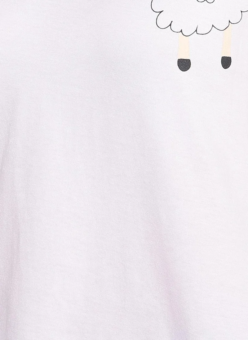 Clovia White Clovia Sheep Print Top in White & Pyjama in Cobalt Blue - 100% Cotton for Women | Best Price UAE