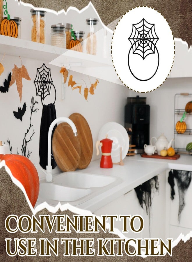 Yiyiring 2Pcs Gothic Cobweb Metal Towel Rings Halloween Cobweb Towel Holder Oil Rubbed Bath Towels Ring Black Art Hand Towels Rack for Bathroom Kitchen Hanger Home Decors Gifts - Image 3