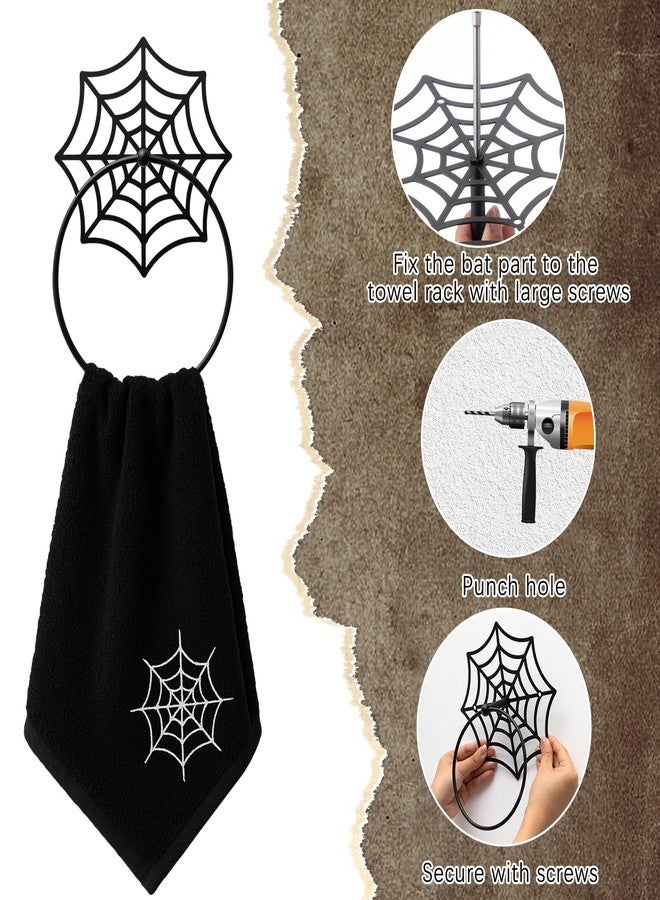 Yiyiring 2Pcs Gothic Cobweb Metal Towel Rings Halloween Cobweb Towel Holder Oil Rubbed Bath Towels Ring Black Art Hand Towels Rack for Bathroom Kitchen Hanger Home Decors Gifts - Image 2