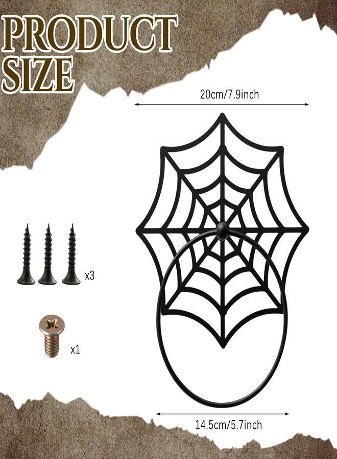 Yiyiring 2Pcs Gothic Cobweb Metal Towel Rings Halloween Cobweb Towel Holder Oil Rubbed Bath Towels Ring Black Art Hand Towels Rack for Bathroom Kitchen Hanger Home Decors Gifts - Image 4