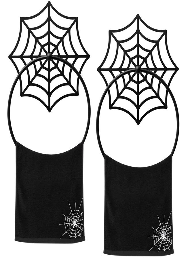 Yiyiring 2Pcs Gothic Cobweb Metal Towel Rings Halloween Cobweb Towel Holder Oil Rubbed Bath Towels Ring Black Art Hand Towels Rack for Bathroom Kitchen Hanger Home Decors Gifts - Image 1