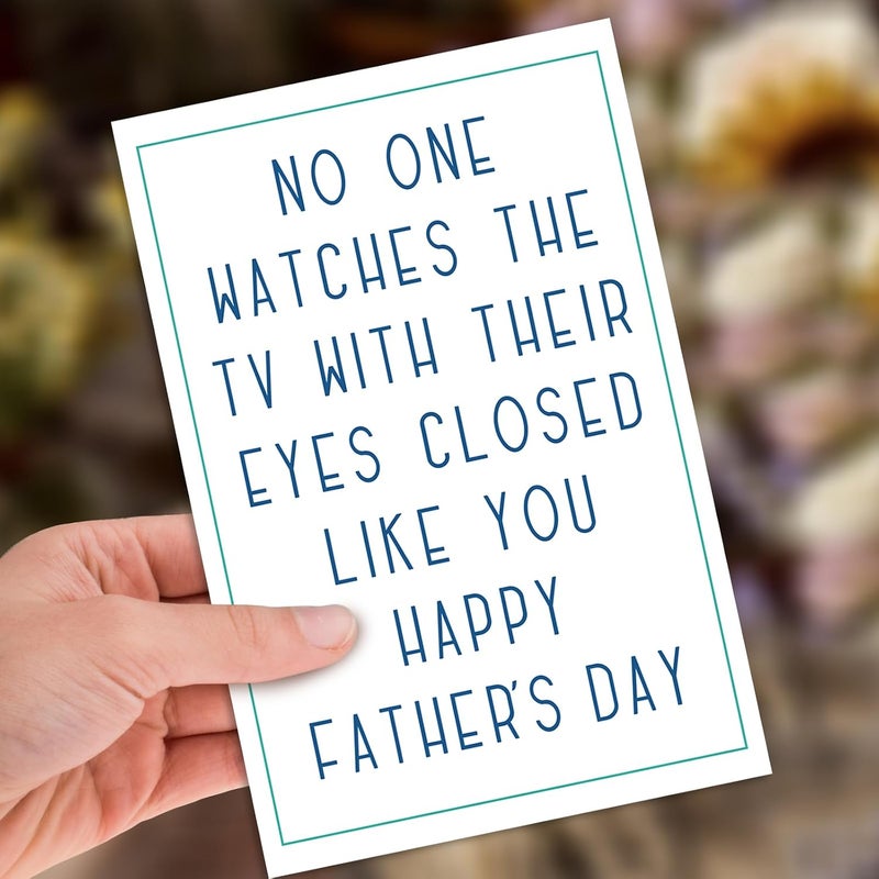 HEJOYN Fathers Day Card Gifts from Daughter Son Wife，Father's Day Card for Dad Grandpa Stepdad Husband，Cute Watches TV with Eyes Closed Cards, TV Joke Father's Day Cards - Image 3