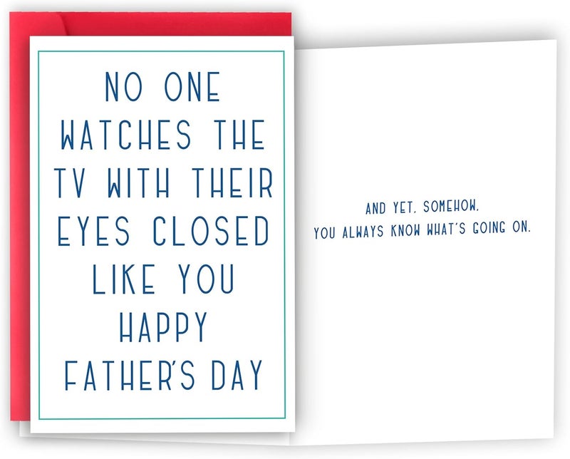 HEJOYN Fathers Day Card Gifts from Daughter Son Wife，Father's Day Card for Dad Grandpa Stepdad Husband，Cute Watches TV with Eyes Closed Cards, TV Joke Father's Day Cards - Image 1