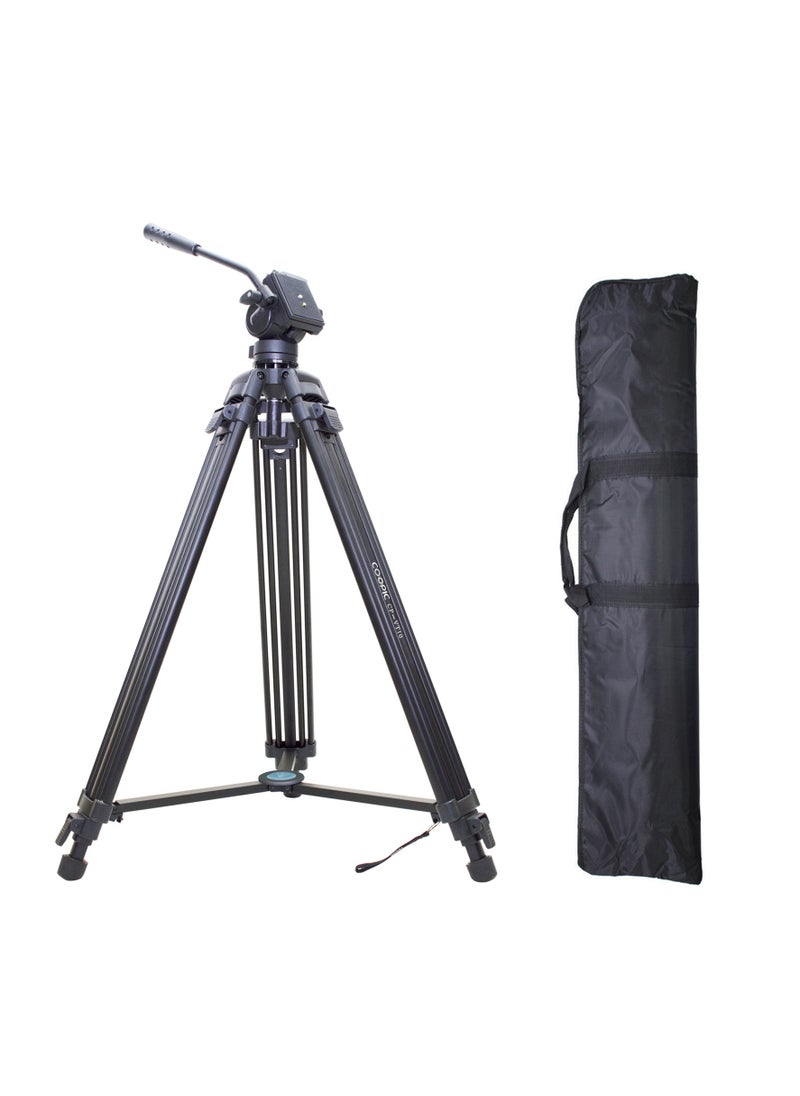 Coopic CP-VT10 Professional Heavy Duty Aluminum Alloy Video Tripod 360° Degree Fluid Drag Head Max Height 170cm Compatible with Sony Canon Nikon DSLR Shooting Load up to 10KG  - Image 1