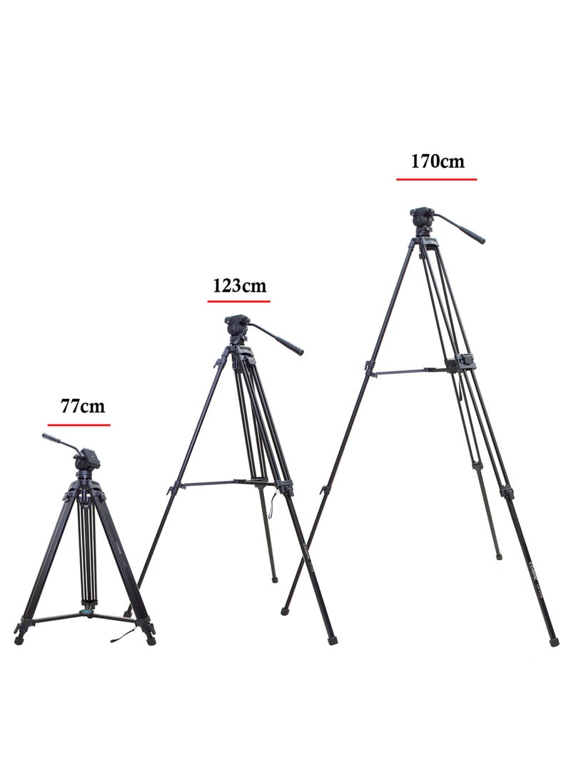 Coopic CP-VT10 Professional Heavy Duty Aluminum Alloy Video Tripod 360° Degree Fluid Drag Head Max Height 170cm Compatible with Sony Canon Nikon DSLR Shooting Load up to 10KG  - Image 4