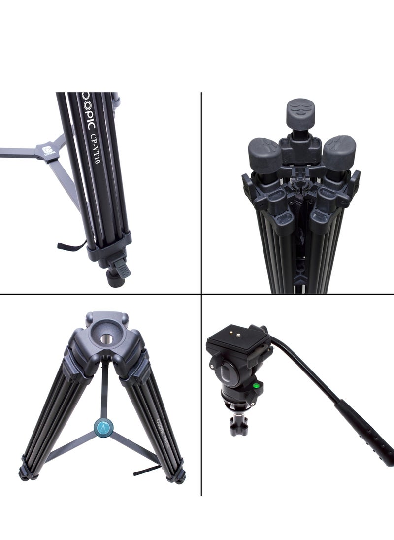 Coopic CP-VT10 Professional Heavy Duty Aluminum Alloy Video Tripod 360° Degree Fluid Drag Head Max Height 170cm Compatible with Sony Canon Nikon DSLR Shooting Load up to 10KG  - Image 5