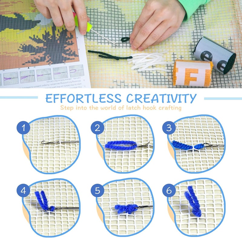 ZFFLYH Latch Hook Kit Pillow Deer Pillow Cover Sofa Cushion Mat DIY Craft Needlework Crocheting Embroidery Shaggy Home Decoration 17" X 17" - Image 3