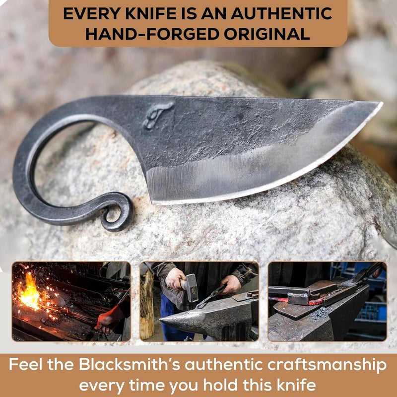Toferner Celtic Pocket Knife, Hand Forged Knife with Black Leather Neck Case, Hardened Blade, Vintage, Antique Art Collecting, Original Gift Idea - Image 2