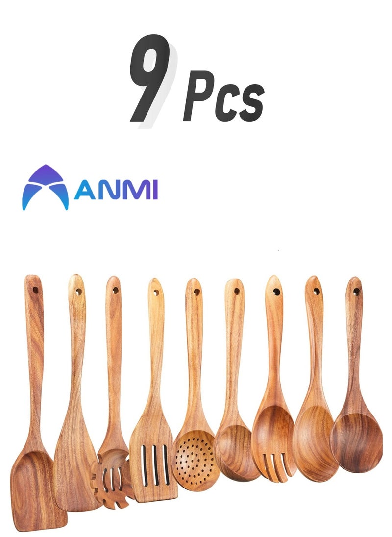 Anmi 9 PCS Wooden Spoons for Cooking  - Image 1